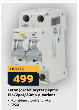 Megaflis Eaton jordfeilbryter pkpm2 15a/2pol/30ma-a-variant tilbud