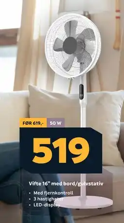 Megaflis Vifte 16” med bord/gulvstativ tilbud