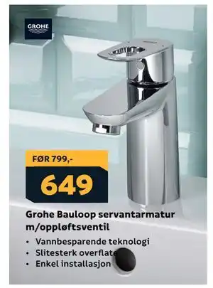 Megaflis Grohe Bauloop servantarmatur m/oppløftsventil tilbud