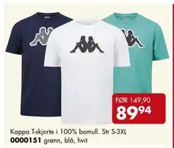 Sparkjøp Kappa T-skjorte i 100% bomull. Str S-3XL tilbud