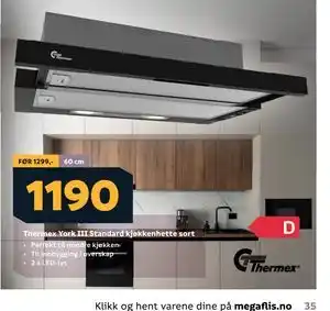 Megaflis Thermex York III Standard kjøkkenhette sort tilbud