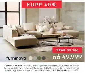 Skeidar Vesta U-sofa tilbud