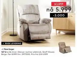 Skeidar Denver recliner elektrisk tilbud