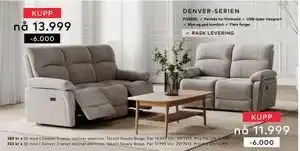 Skeidar Denver 3-seter recliner elektrisk tilbud