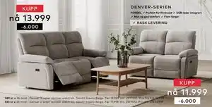 Skeidar Denver 2-seter recliner elektrisk tilbud