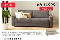 Skeidar Alex 3-seter sovesofa tilbud