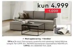 Skeidar Sacramento sovesofa tilbud