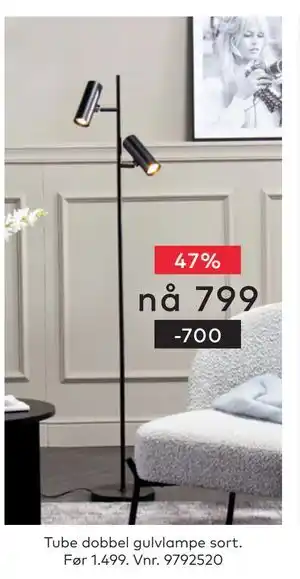 Skeidar Tube dobbel gulvlampe tilbud