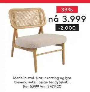 Skeidar Medelin stol tilbud