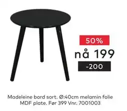 Skeidar Madeleine bord sort tilbud