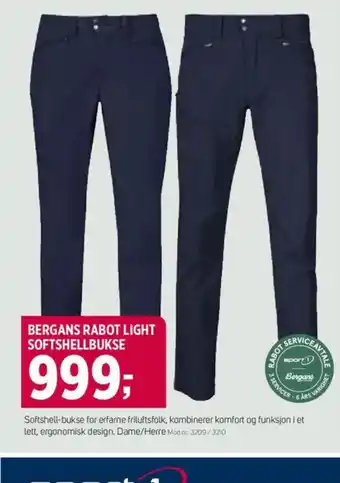 Sport 1 BERGANS RABOT LIGHT SOFTSHELLBUKSE tilbud