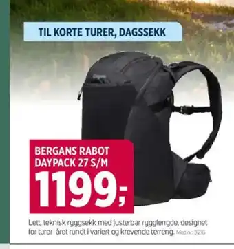 Sport 1 BERGANS RABOT DAYPACK 27 S/M tilbud