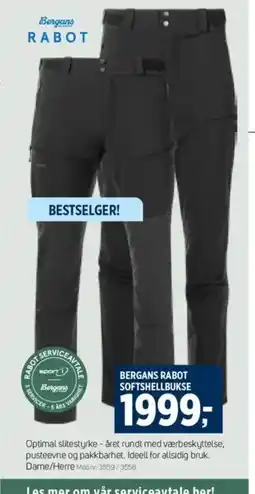 Sport 1 BERGANS RABOT SOFTSHELLBUKSE tilbud