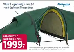 Sport 1 BERGANS TELT GJENDEBU 3-PERS tilbud