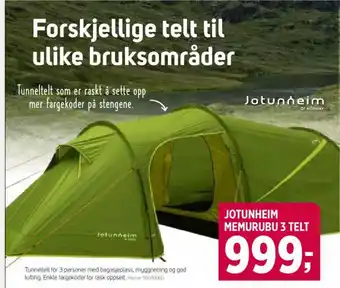 Sport 1 JOTUNHEIM MEMURUBU 3 TELT tilbud