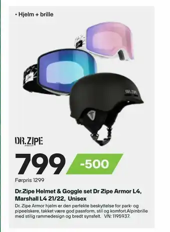 XXL Sport Dr.Zipe Helmet & Goggle set Dr Zipe Armor L4, Marshall L4 21/22, Unisex tilbud