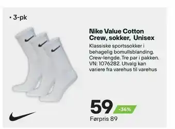 XXL Sport Nike Value Cotton Crew, sokker, Unisex tilbud