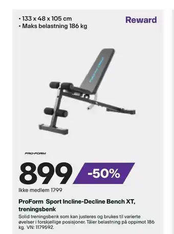 XXL Sport ProForm Sport Incline-Decline Bench XT, treningsbenk tilbud