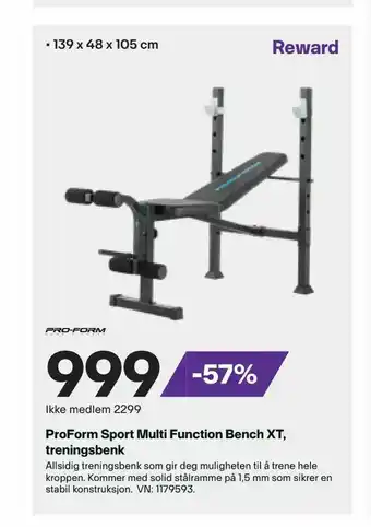 XXL Sport ProForm Sport Multi Function Bench XT, treningsbenk tilbud