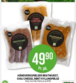 Kiwi HÅNDVERKSPØLSER BRATWURST, CHILI CHEESE, RØKT KYLLINGPØLSE tilbud