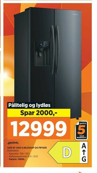 POWER Side by side kjøleskap og fryser tilbud