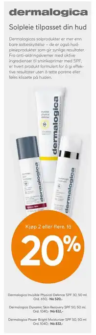 Vitusapotek Dermalogica Invisible Physical Defence SPF 30 tilbud