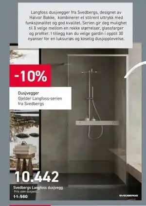 Comfort Svedbergs Langfoss dusjvegg tilbud