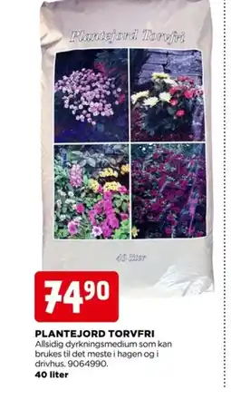 jem & fix PLANTEJORD TORVFRI Allsidig dyrkningsmedium som kan brukes til det meste i hagen og i drivhus. 9064990. tilbud