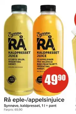 Spar SYNNOVE Rå eple-/appelsinjuice tilbud
