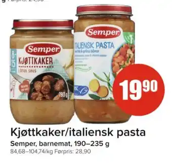 Spar SEMPER Kjøttkaker/italiensk pasta tilbud