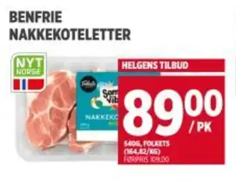 Meny FOLKETS Benfrie nakkekoteletter tilbud