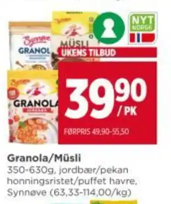 Meny SYNNOVE granola/müsli tilbud