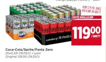 Meny Coca-Cola/Sprite/Fanta Zero tilbud