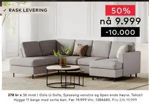 Skeidar Oslo U-Sofa tilbud