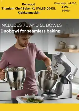 Skousen Kenwood titanium chef baker xl kvl85.004si, kjøkkenmaskin tilbud