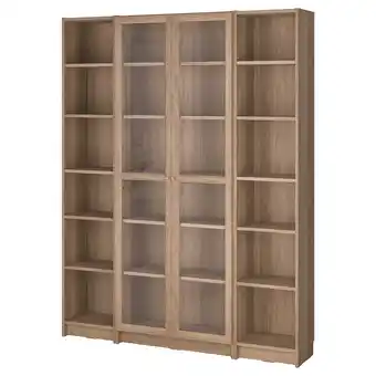 IKEA Billy / oxberg Bokhyllekombo glassdører, eikemønstret, 160x202 cm tilbud