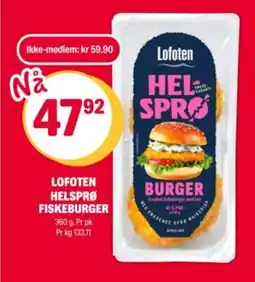 Coop Extra LOFOTEN Helsprø fiskeburger tilbud