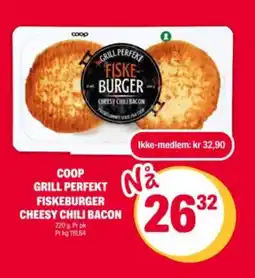 Coop Extra COOP Grill perfekt fiske burger cheesy chili bacon tilbud