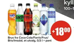 Spar Brus fra coca-cola/farris/frus/ bris/lmsdal, et utvalg tilbud