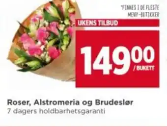 Meny Roser, alstromeria og brudeslør tilbud