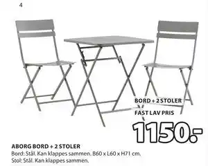 JYSK ABORG BORD + 2 STOLER tilbud