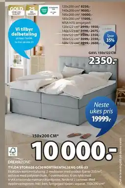 JYSK TYLDA STORAGE GC50 KONTINENTALSENG GRÅ-23 tilbud