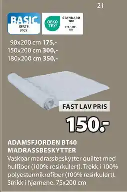 JYSK ADAMSFJORDEN BT40 MADRASSBESKYTTER tilbud