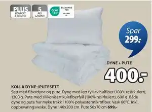 JYSK KOLLA DYNE-/PUTESETT tilbud