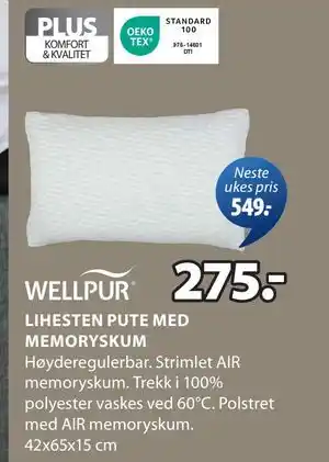 JYSK LIHESTEN PUTE MED MEMORYSKUM tilbud