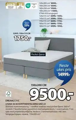 JYSK LYGNA GC30 KONTINENTALSENG GRÅ-23 tilbud