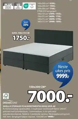 JYSK SKOLLA STORAGE PC40 KONTINENTALSENG GRÅ-40 tilbud