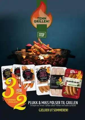 Coop Mega Plukk & miks pølser til grillen tilbud
