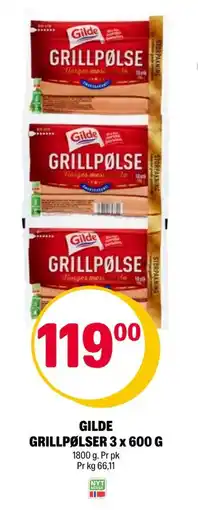 Coop Extra GILDE GRILLPØLSER 3 x 600 G tilbud