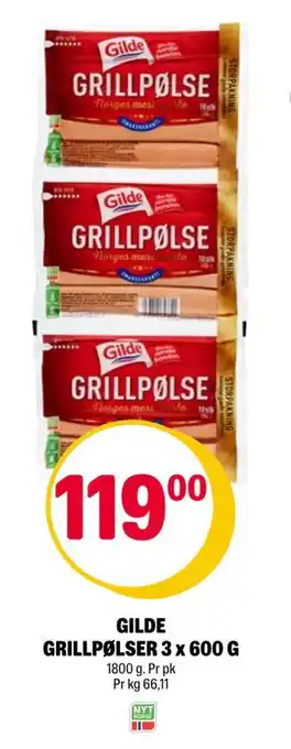 Coop Extra GILDE GRILLPØLSER 3 x 600 G tilbud